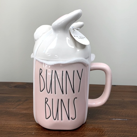 Rae Dunn “Bunny Buns” Pink Mug with Bunny Rabbit Tail Topper Set - Picture 5 of 12